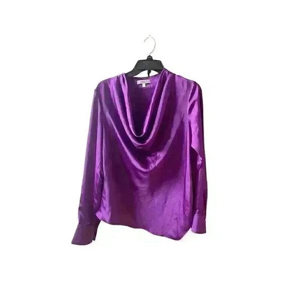 MILLY Nancy Asymmetrical Top Satin Cowl Neck Purple Blouse Top Size Small - Picture 6 of 13